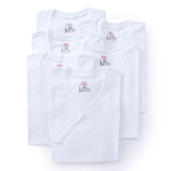Hanes | Shirts | Hanes Premium Cotton White Vneck Tshirts 6 Pack White ...